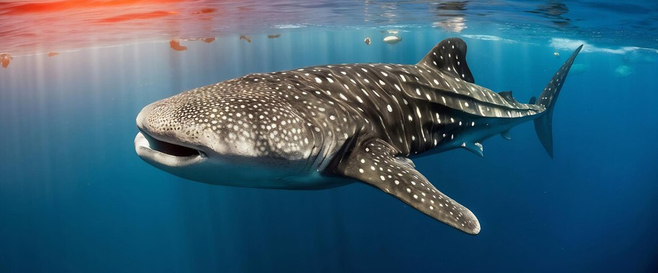 Whale shark swimming in crystal clear blue waters